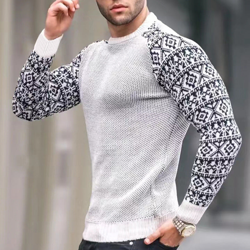 Pull décontracté à manches longues et col rond pour homme