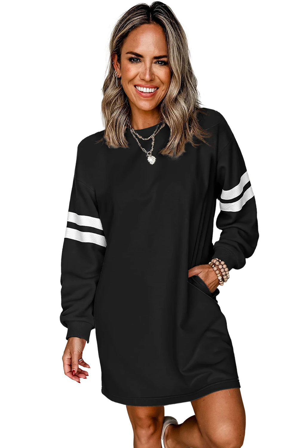 Mini-robe ample noire à rayures style preppy
