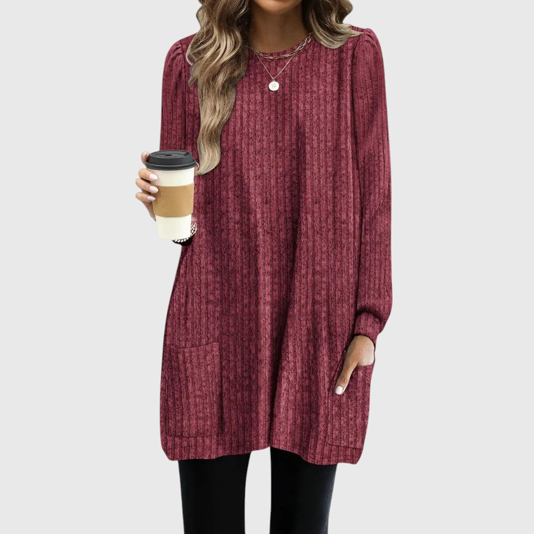 Tunique douillette pour femme, automne/hiver, avec poches