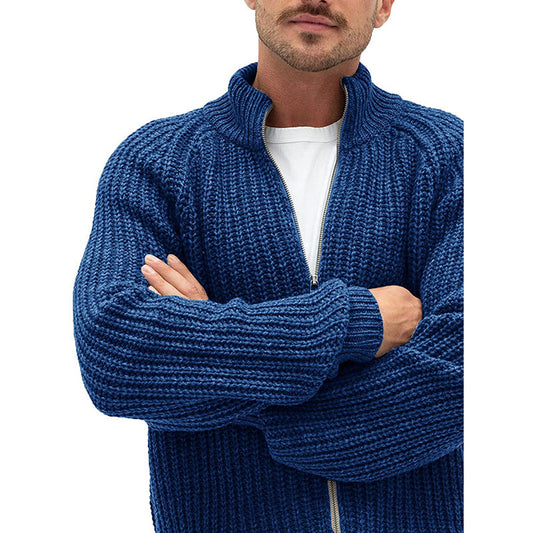 Herren Rollkragen-Strickjacke mit Reißverschluss, einfarbig