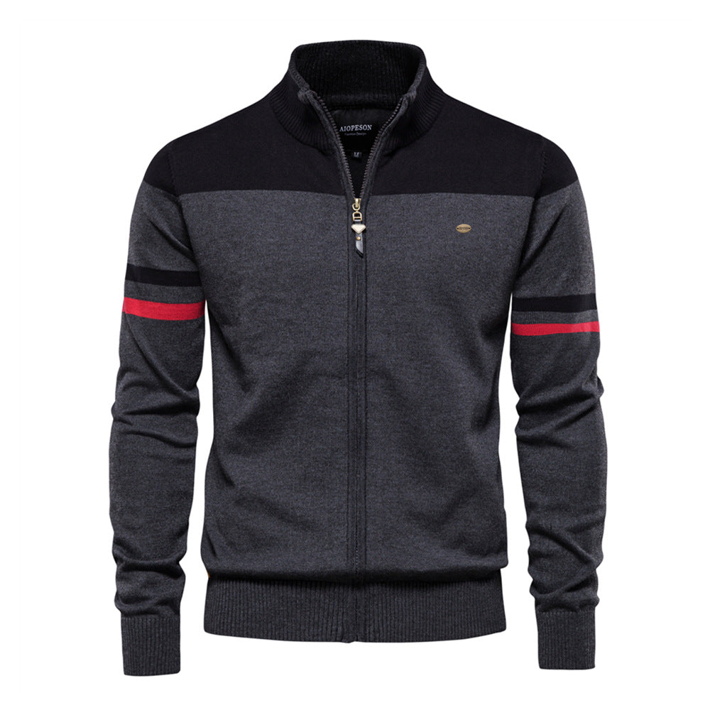 Manteau cardigan zippé décontracté pour homme avec col montant