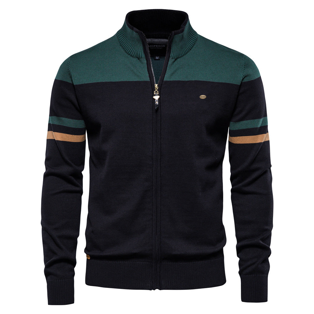 Manteau cardigan zippé décontracté pour homme avec col montant