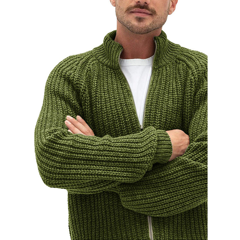 Cardigan zippé à col roulé uni pour homme