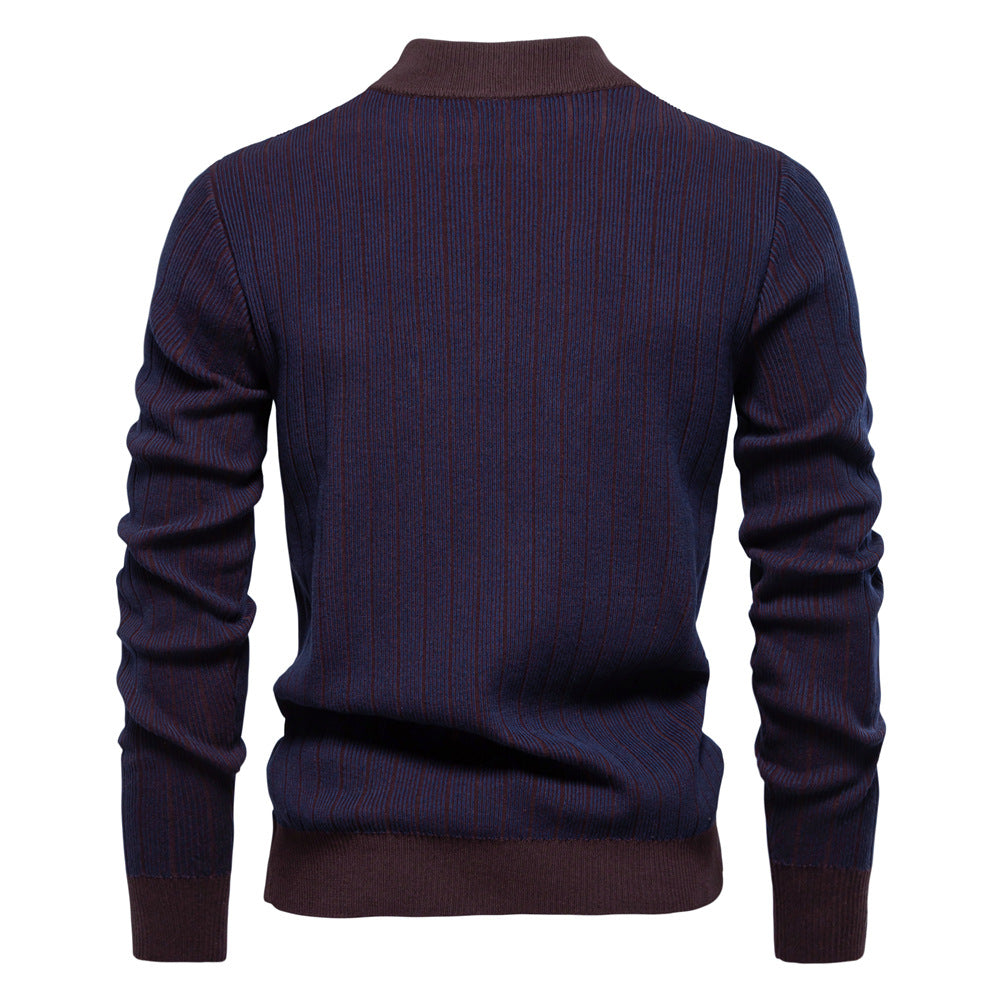 Pull en tricot rayé à col montant pour homme
