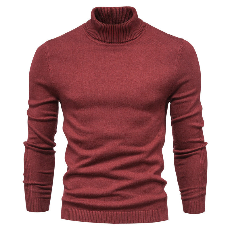 Pull à col roulé épais et décontracté de couleur unie pour homme