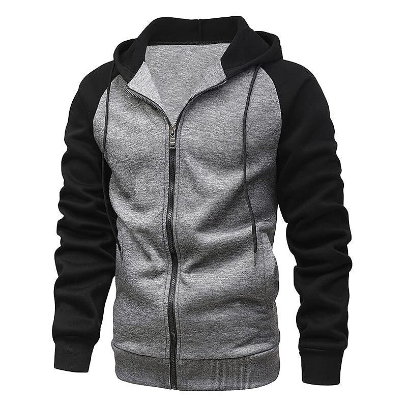 Gilet Sweat-shirt à Capuche Zippé Polaire Contrasté pour Homme