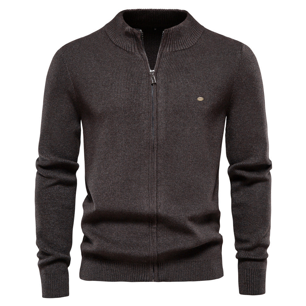 Manteau Gilet en Tricot Zippé Col Montant Style Vintage Décontracté pour Homme