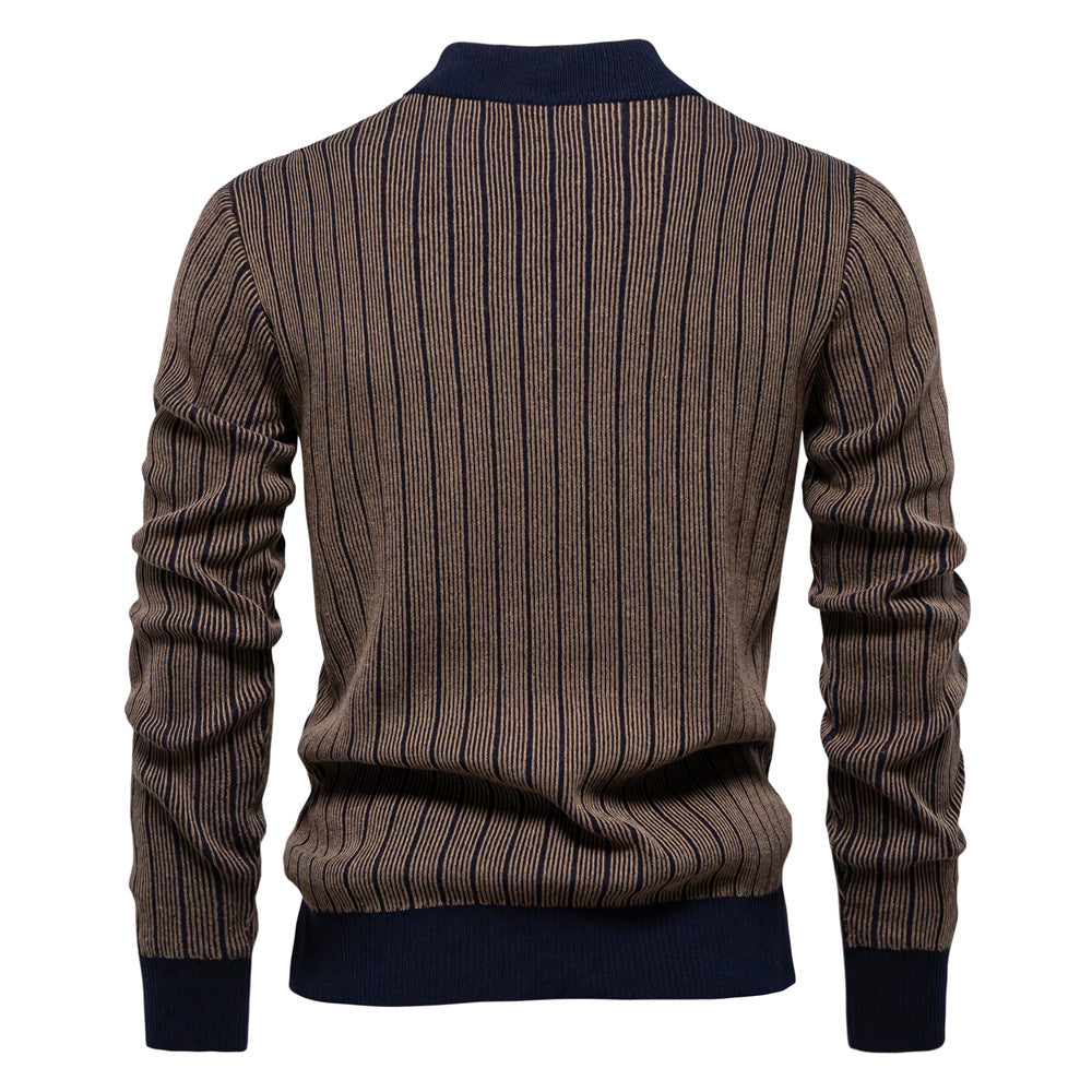 Pull en tricot rayé à col montant pour homme