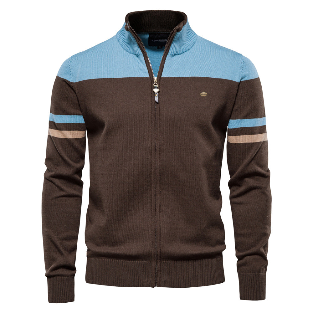 Manteau cardigan zippé décontracté pour homme avec col montant