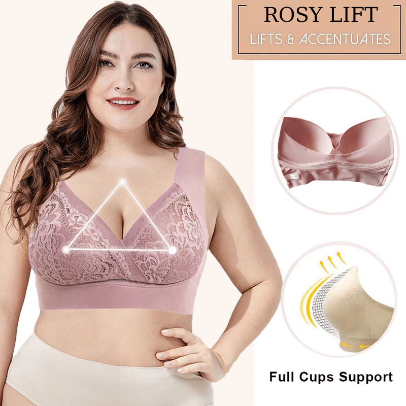 Rose - Soutien-gorge en dentelle sans armatures ultra élastique grande taille grand confort