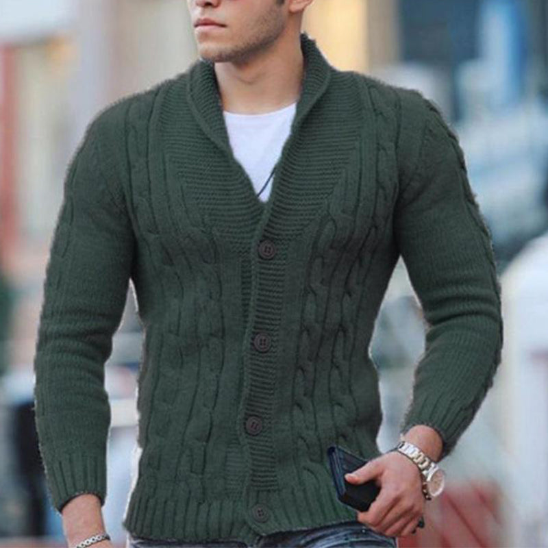 Cardigan en maille unie à col châle et boutonnage pour homme