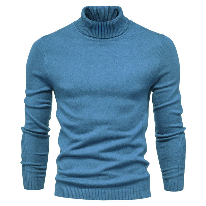 Pull à col roulé épais et décontracté de couleur unie pour homme