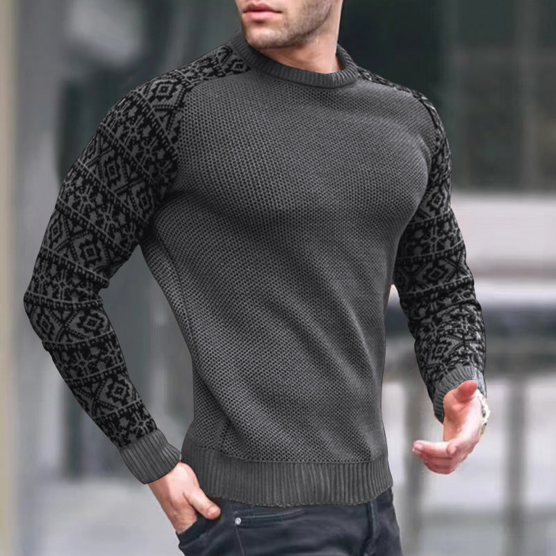 Pull décontracté à manches longues et col rond pour homme