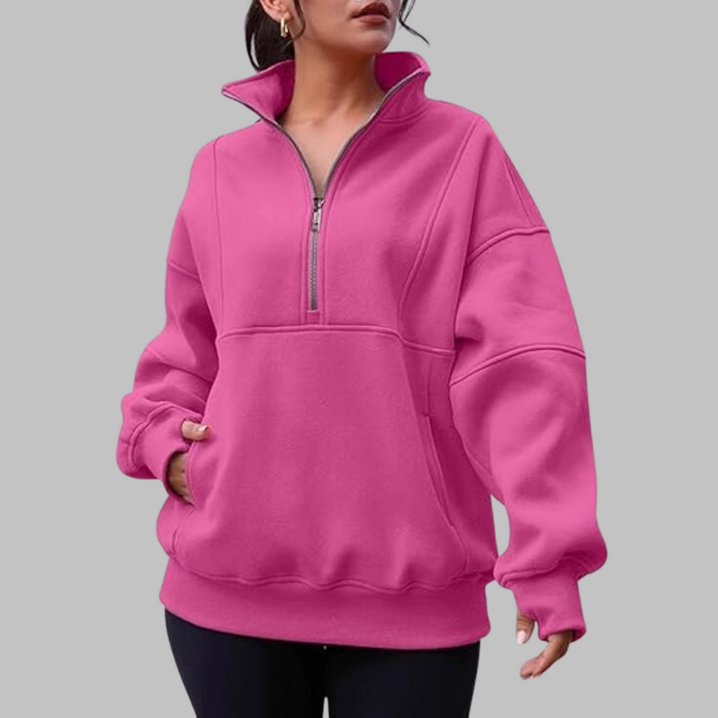 ✨Haut-1 Pull 2025✨ Sweat-shirt ample à col, demi-zip et manches longues pour femmes, collection automne/hiver