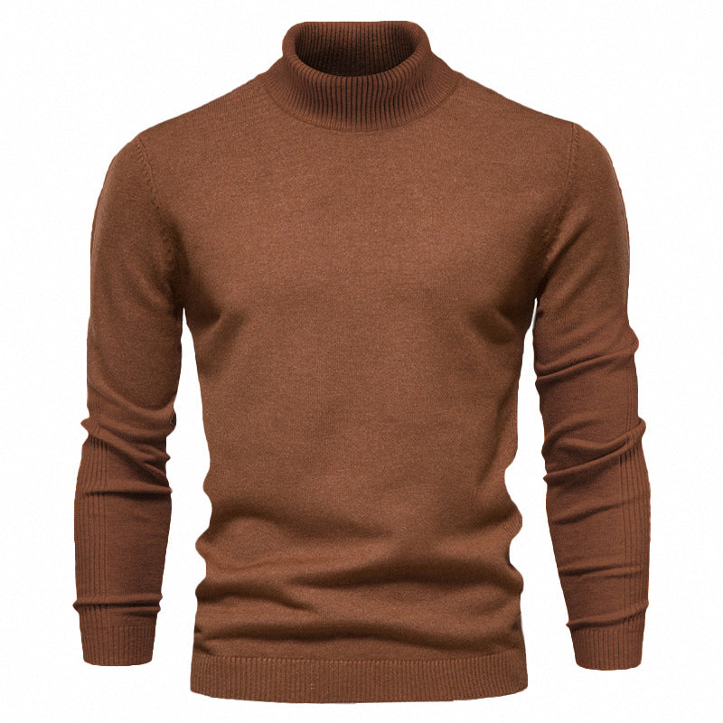 Pull à col roulé épais et décontracté de couleur unie pour homme
