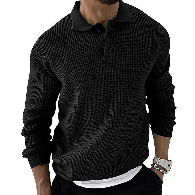 Chandail gaufré boutonné à revers pour homme