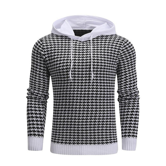 Herren-Pullover Jacquard-Hahnentritt Kapuzenpullover Basic Vintage-Stil