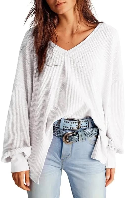 🔥Soldes de début d'automne -69 % DE RÉDUCTION Aujourd'hui🔥Hauts en tricot gaufré pour femme Manches longues lanterne Chemisiers décontractés