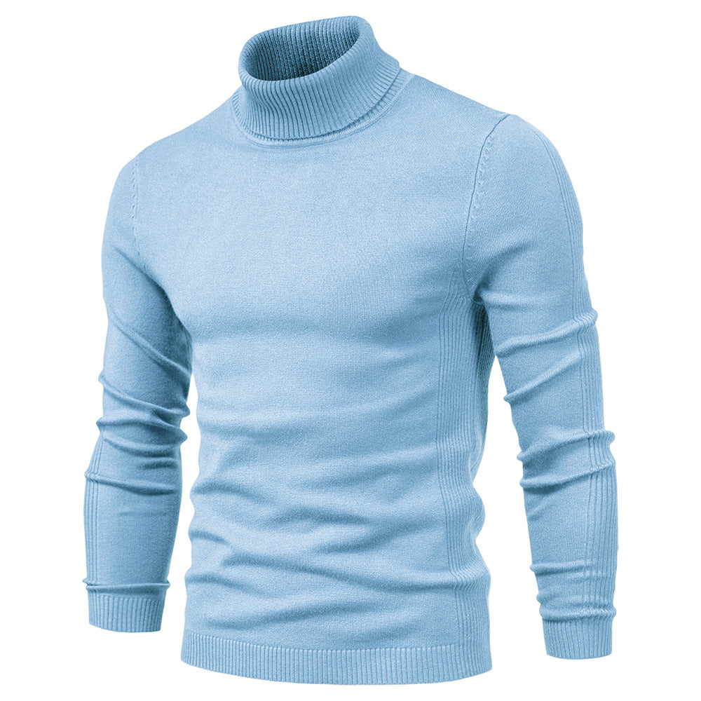 Pull à col roulé épais et décontracté de couleur unie pour homme