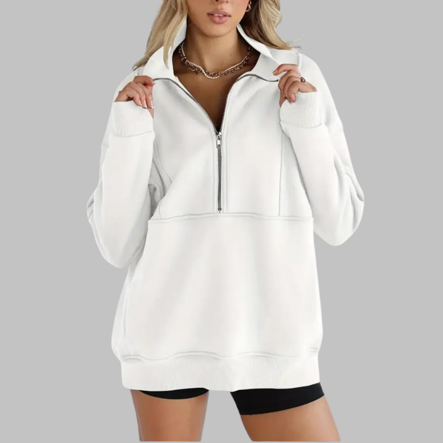 ✨Haut-1 Pull 2025✨ Sweat-shirt ample à col, demi-zip et manches longues pour femmes, collection automne/hiver