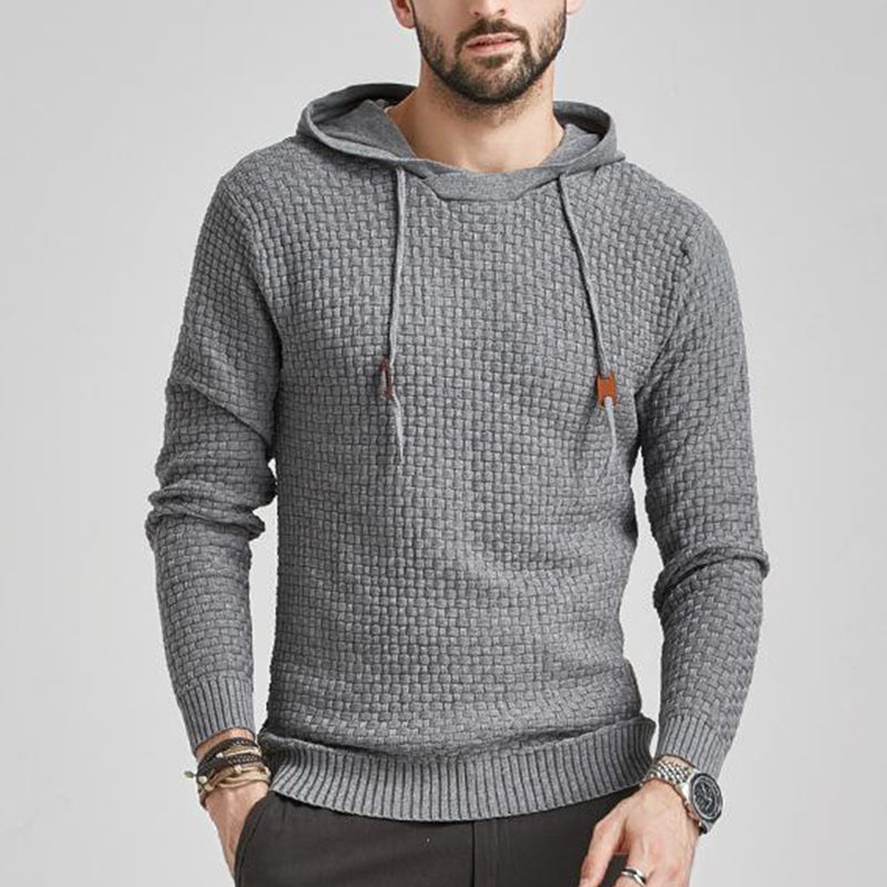 Pull homme à capuche en jacquard motif carreaux style basique vintage