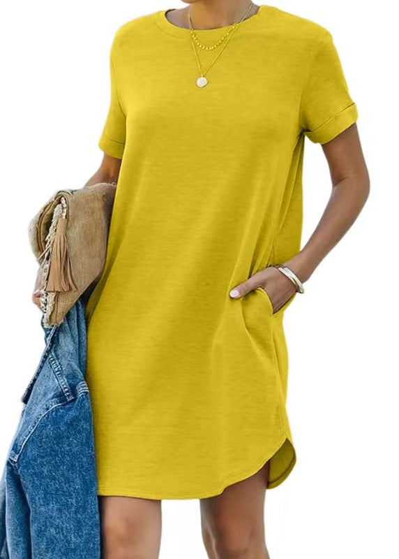 ⏰ Robe T-shirt décontractée à manches courtes pour femmes 2025 Robes basiques avec poches