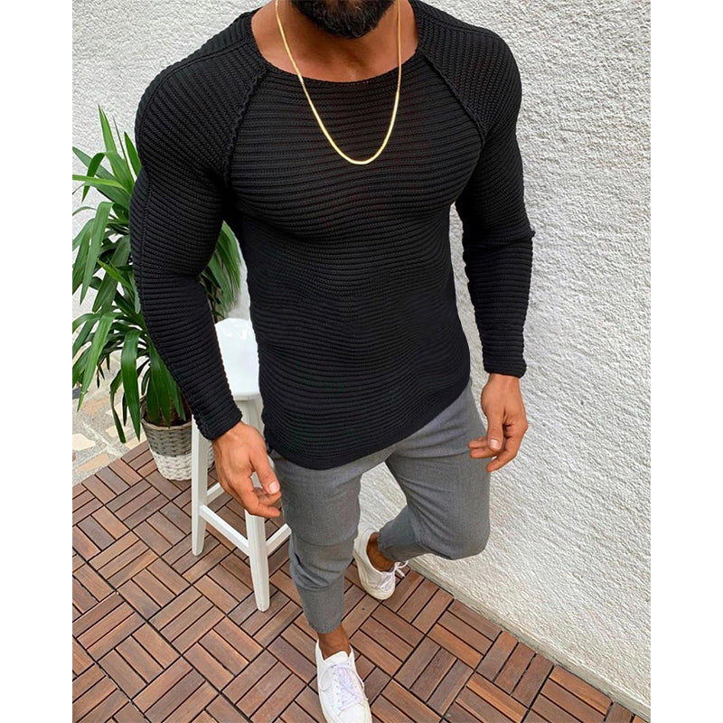 Pull décontracté à col rond et manches raglan pour homme de couleur unie