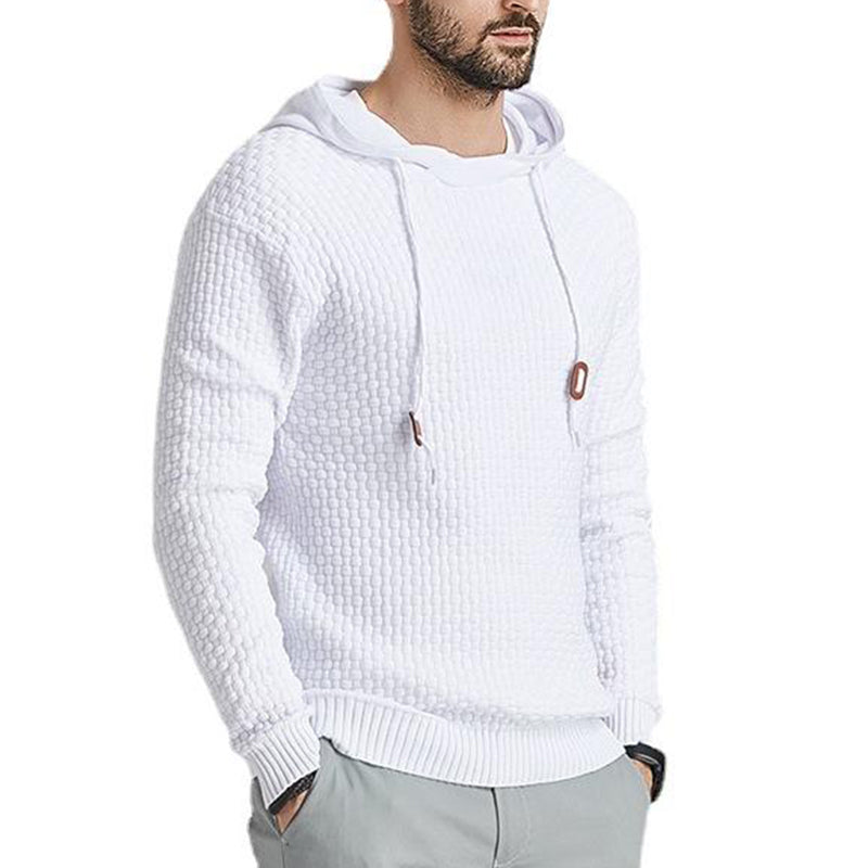 Pull homme à capuche en jacquard motif carreaux style basique vintage