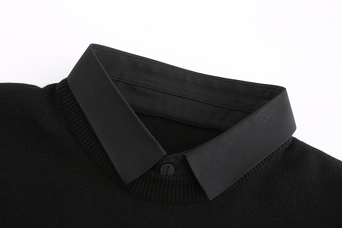 Pull tricoté homme slim patchwork fausse coupe deux pièces
