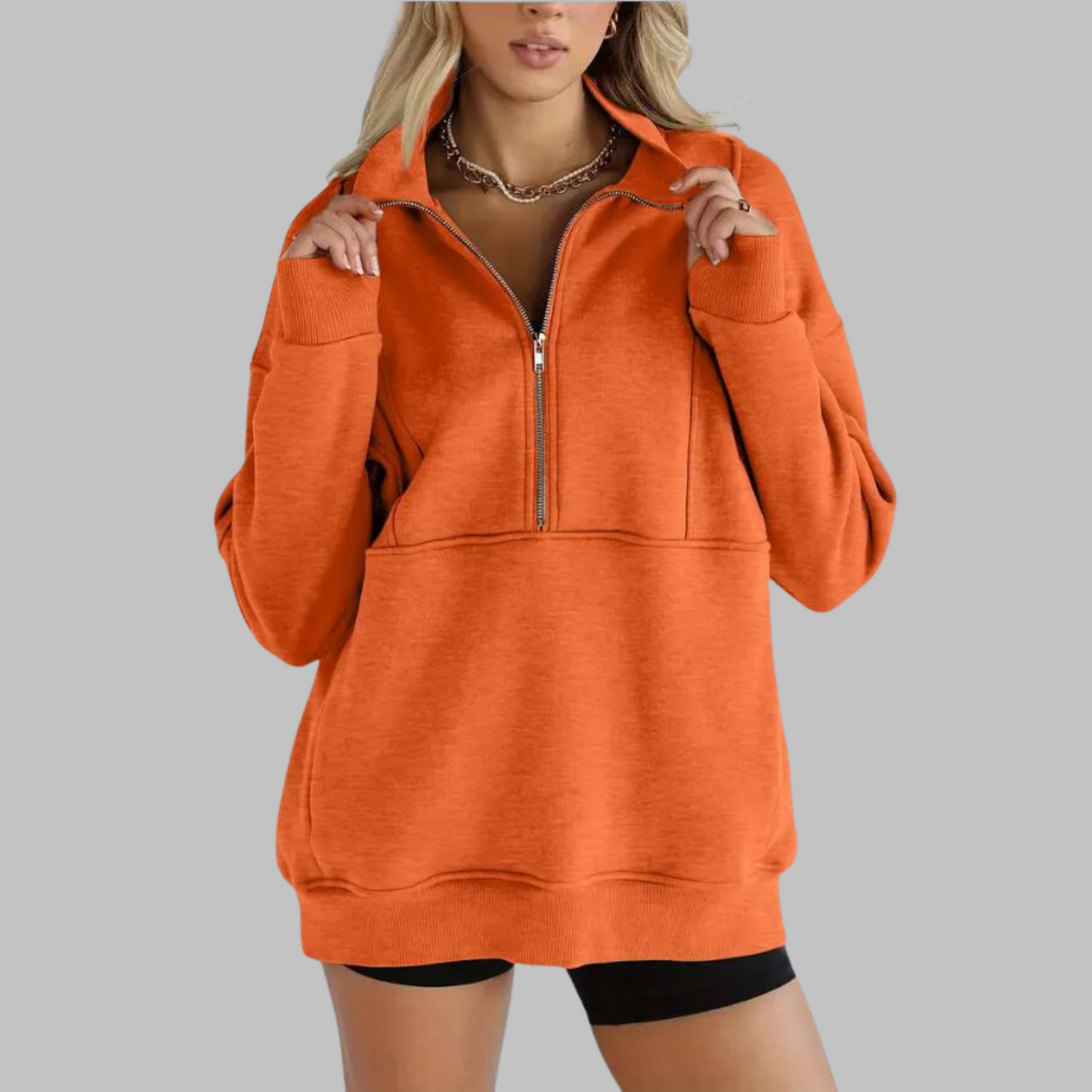 ✨Haut-1 Pull 2025✨ Sweat-shirt ample à col, demi-zip et manches longues pour femmes, collection automne/hiver