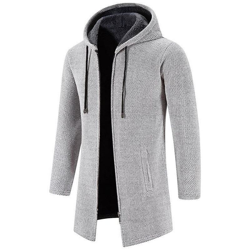 Cardigan Homme Mi-Long Polaire Rembourré Zippé à Capuche