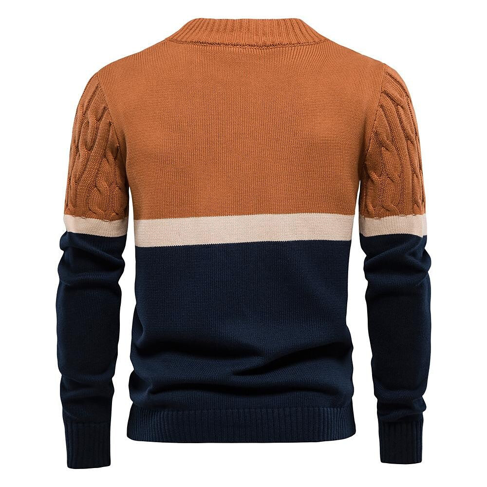 Cardigan torsadé en coton à col montant et rayures contrastantes pour homme