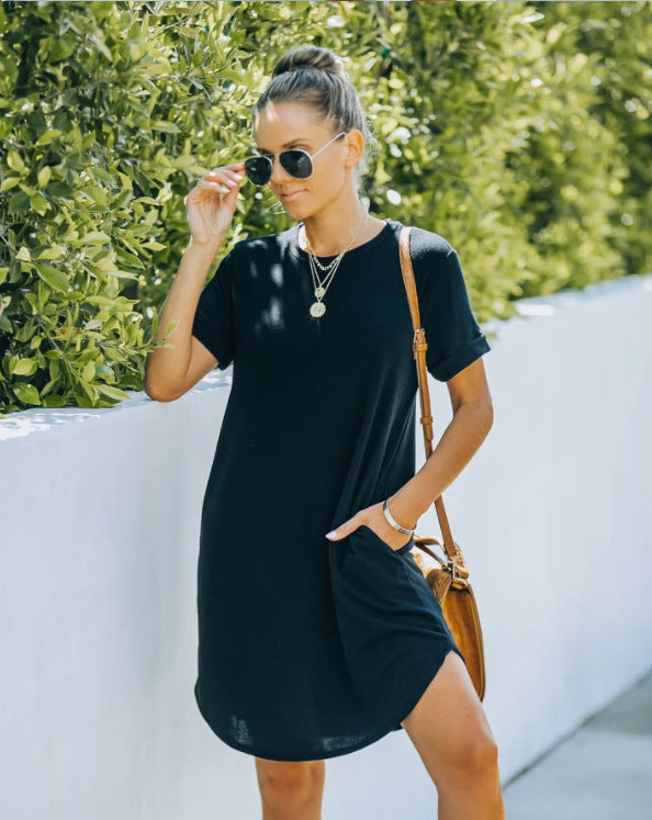 ⏰ Robe T-shirt décontractée à manches courtes pour femmes 2025 Robes basiques avec poches