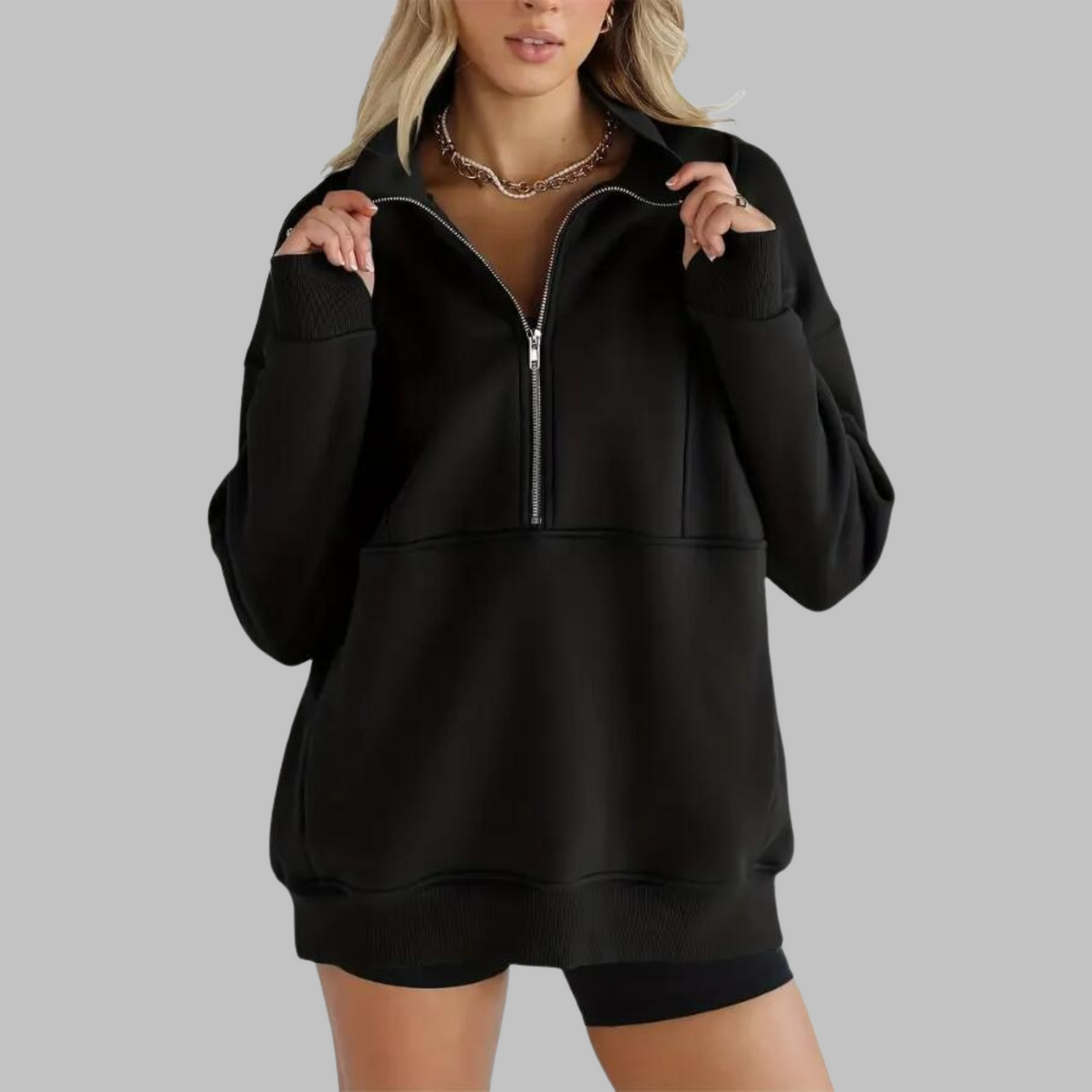 ✨Haut-1 Pull 2025✨ Sweat-shirt ample à col, demi-zip et manches longues pour femmes, collection automne/hiver