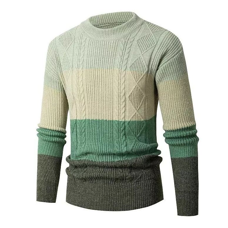 Pull-over en maille torsadée color block à col rond tendance pour homme