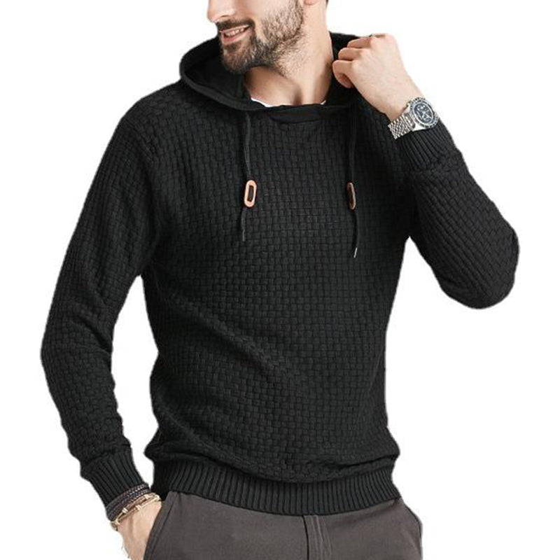 Pull homme à capuche en jacquard motif carreaux style basique vintage