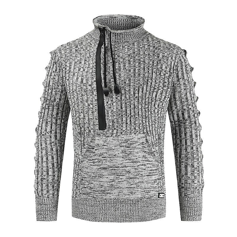 Chandail chiné demi-zip avec poche kangourou pour homme