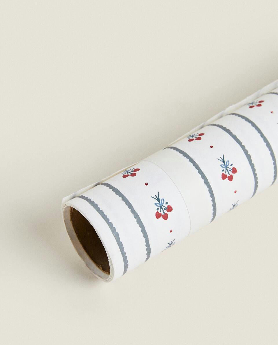 CHRISTMAS STRIPED HOLLY GIFT WRAPPING PAPER