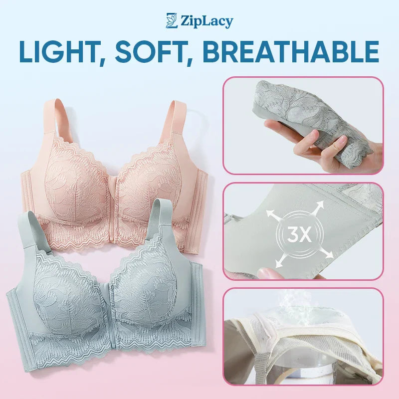 ZipLacy - SOLDES DE NOËL 70 % DE RÉDUCTION - Soutien-gorge push-up sans armature à fermeture éclair avant ultra doux