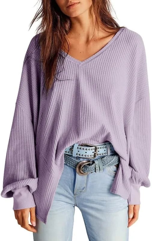 🔥Soldes de début d'automne -69 % DE RÉDUCTION Aujourd'hui🔥Hauts en tricot gaufré pour femme Manches longues lanterne Chemisiers décontractés