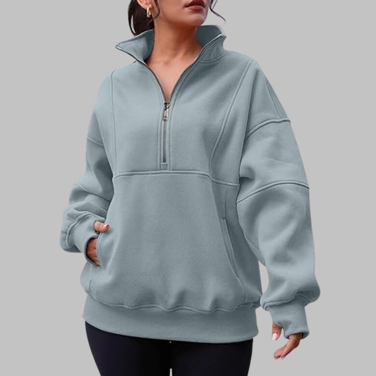 ✨Haut-1 Pull 2025✨ Sweat-shirt ample à col, demi-zip et manches longues pour femmes, collection automne/hiver