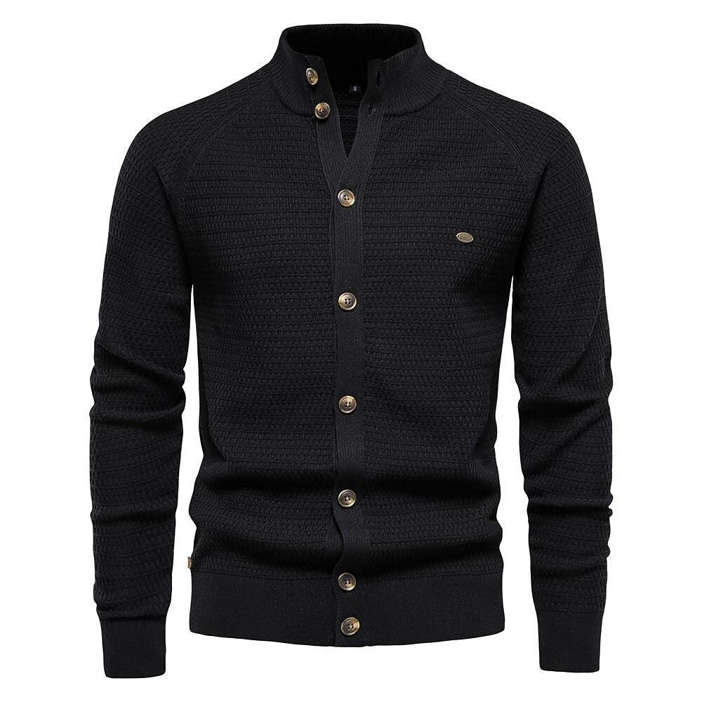 Cardigan tricoté col montant à motif texturé pour homme