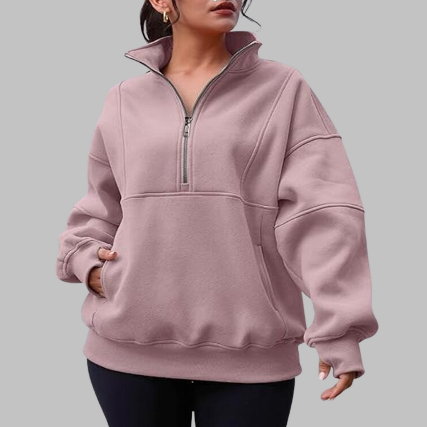✨Haut-1 Pull 2025✨ Sweat-shirt ample à col, demi-zip et manches longues pour femmes, collection automne/hiver