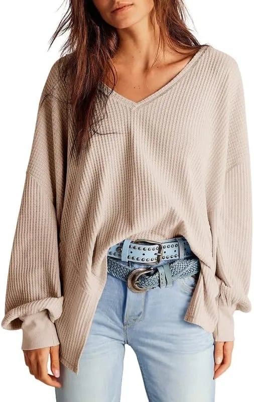 🔥Soldes de début d'automne -69 % DE RÉDUCTION Aujourd'hui🔥Hauts en tricot gaufré pour femme Manches longues lanterne Chemisiers décontractés