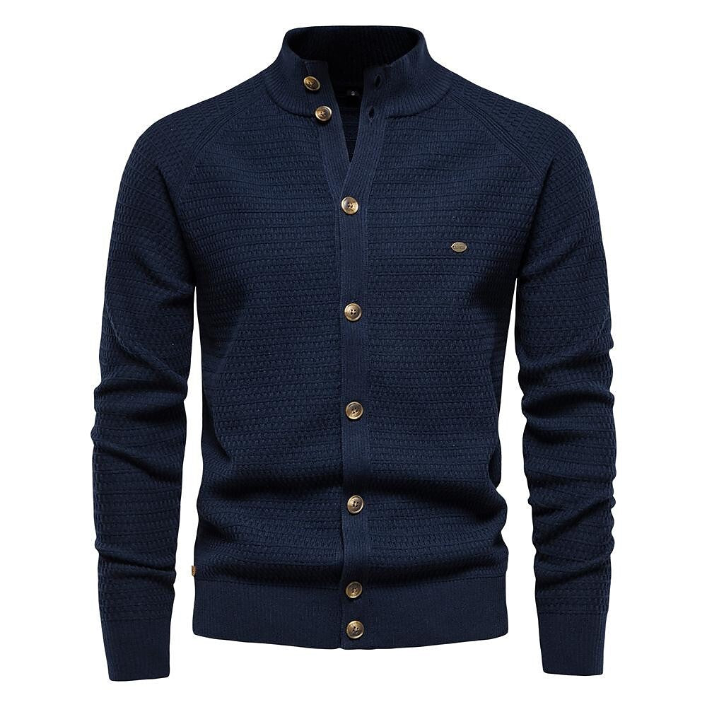 Cardigan tricoté col montant à motif texturé pour homme