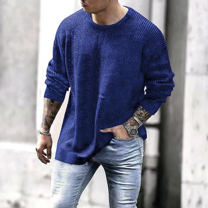 Pull en tricot à col rond de couleur unie pour homme
