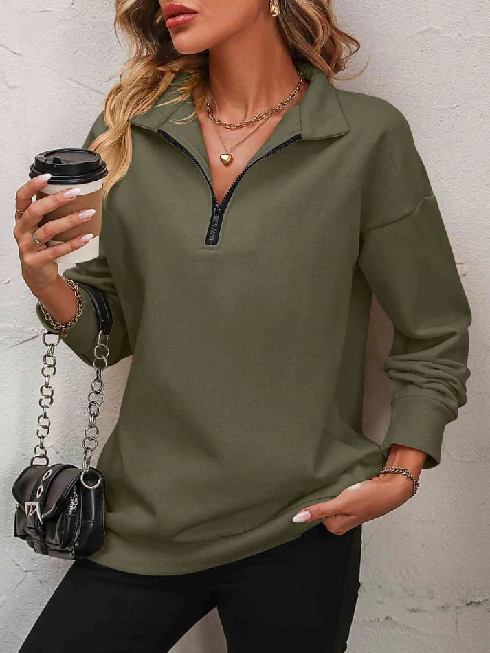 ✨Pull Best-1 en promotion✨Sweat-shirt Femme Zippé Épaules Tombantes Automne/Hiver
