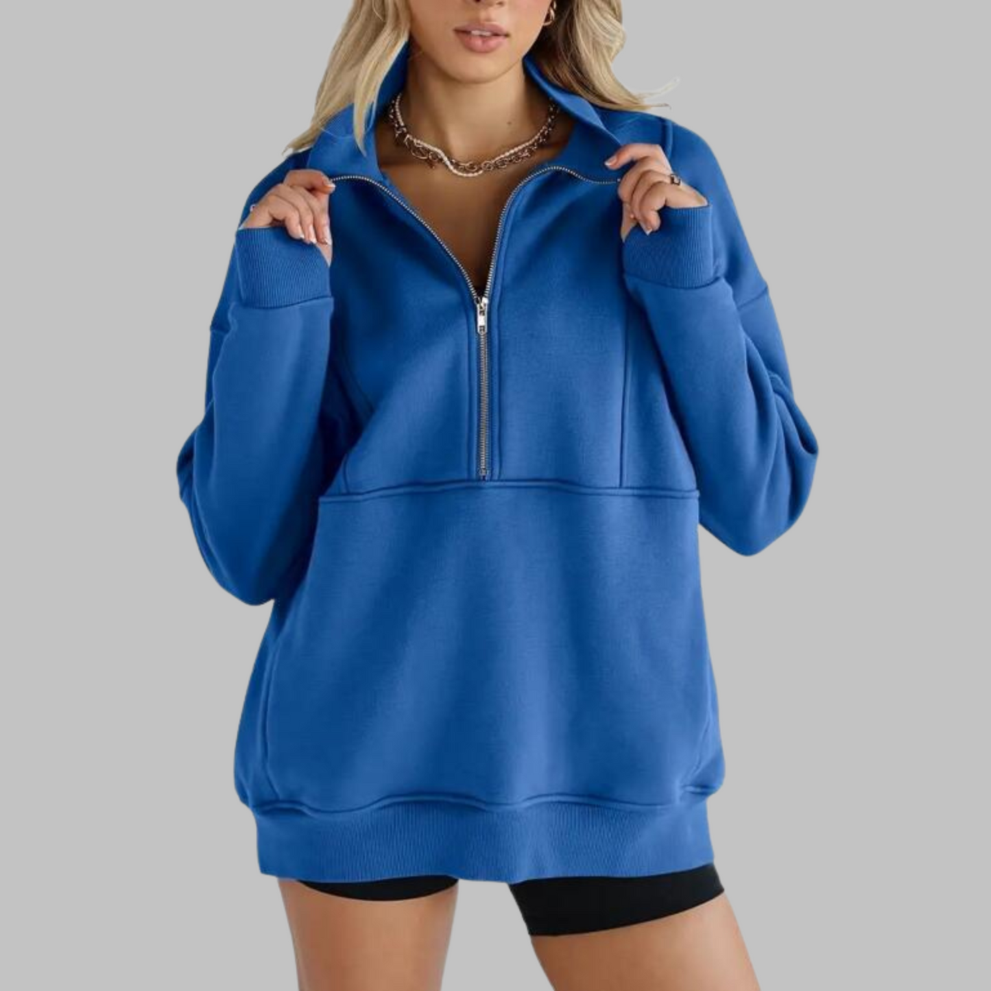 ✨Haut-1 Pull 2025✨ Sweat-shirt ample à col, demi-zip et manches longues pour femmes, collection automne/hiver