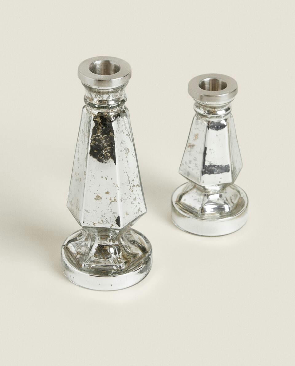 GEOMETRIC GLASS CHRISTMAS CANDLESTICK