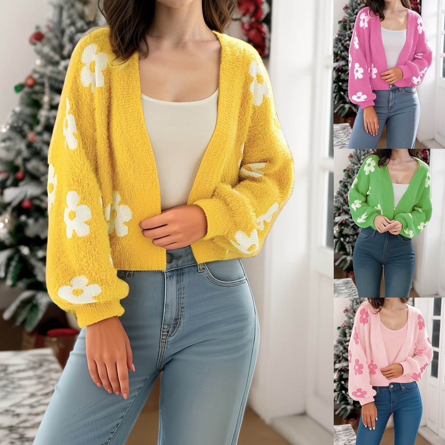✨Le Cardigan le plus vendu en 2025✨ | Cardigan Femme Léger en Maille Ouverte Florale Automne/Hiver